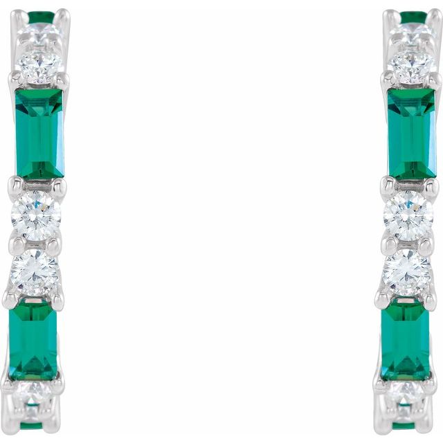14K Lab-Grown Emerald & 1/2 CTW Natural Diamond Hoop Earrings