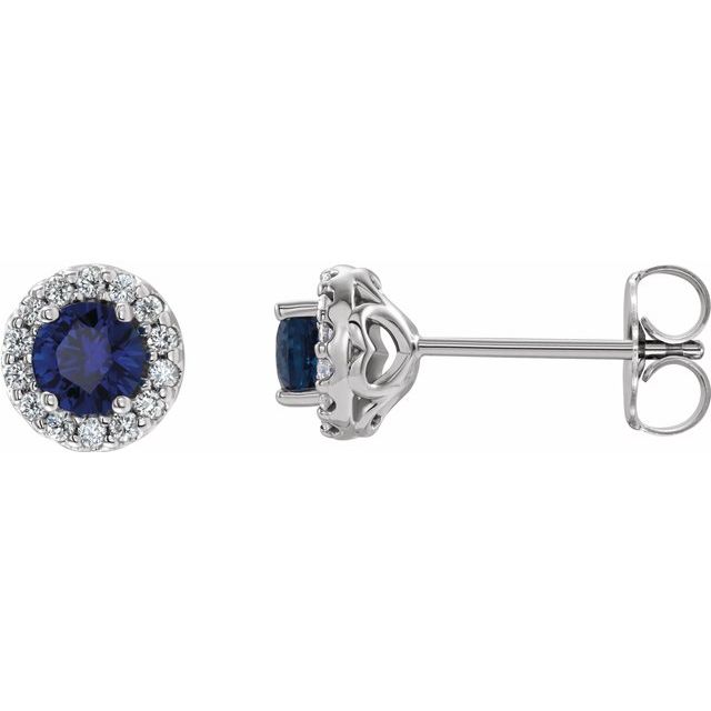 14K Natural Blue Sapphire & 1/8 CTW Natural Diamond Earrings
