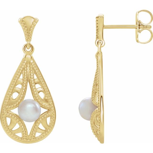 14K Cultured Freshwater Pearl Vintage-Inspired Earrings