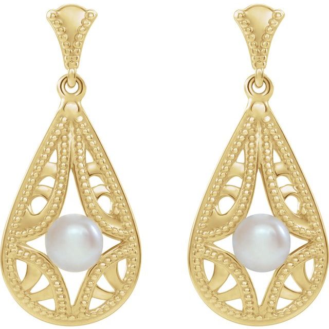 14K Cultured Freshwater Pearl Vintage-Inspired Earrings