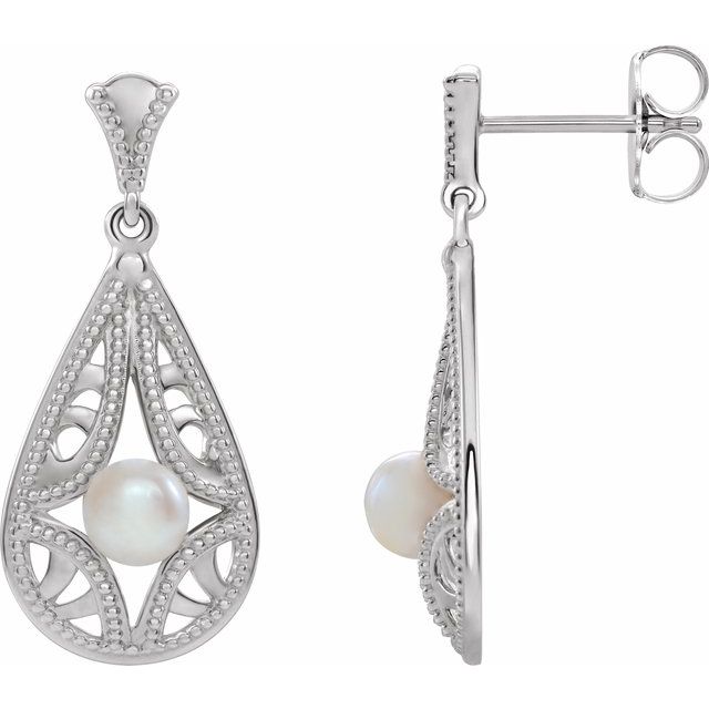 14K Cultured Freshwater Pearl Vintage-Inspired Earrings