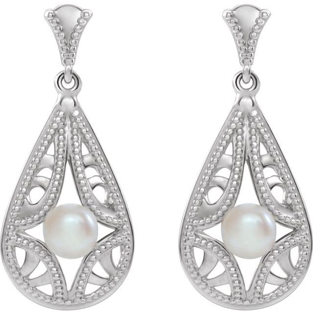 14K Cultured Freshwater Pearl Vintage-Inspired Earrings