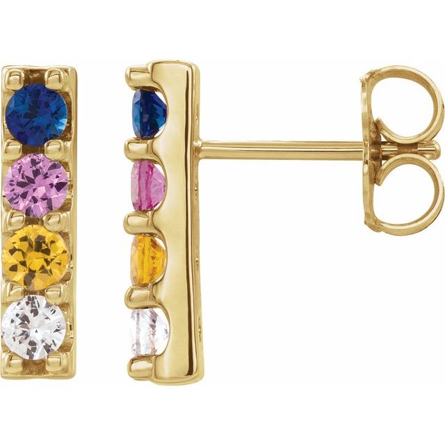 14K Natural Multi-Gemstone Bar Earrings