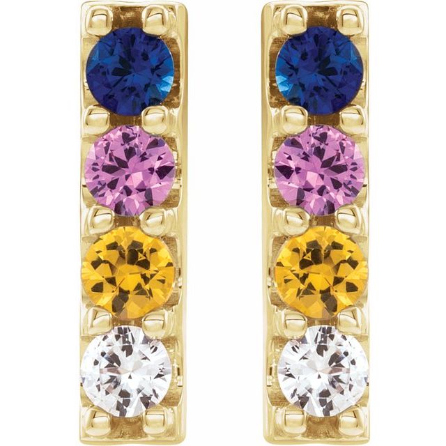 14K Natural Multi-Gemstone Bar Earrings