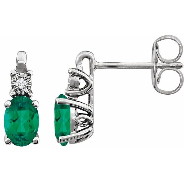 14K Lab-Grown Emerald & .02 CTW Natural Diamond Earrings