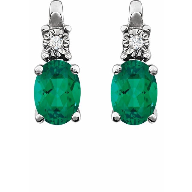 14K Lab-Grown Emerald & .02 CTW Natural Diamond Earrings