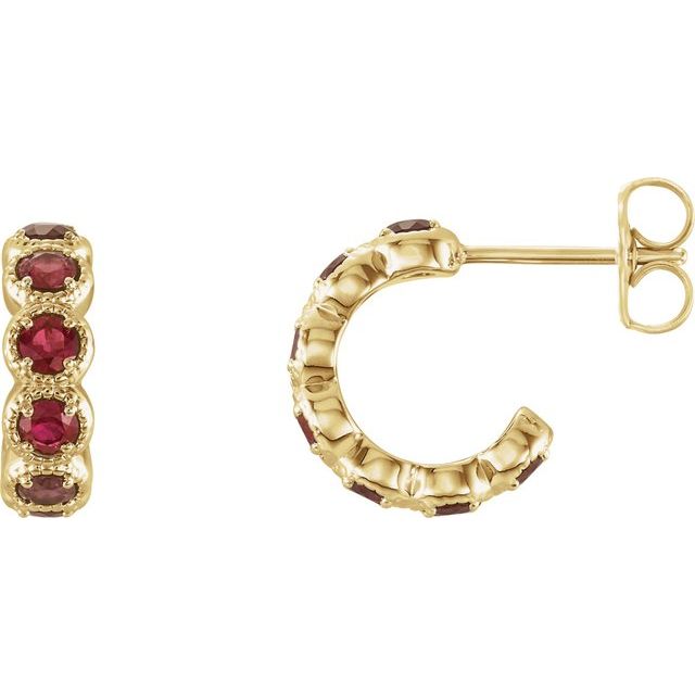 14K Natural Mozambique Garnet Hoop Earrings