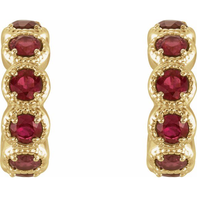 14K Natural Mozambique Garnet Hoop Earrings