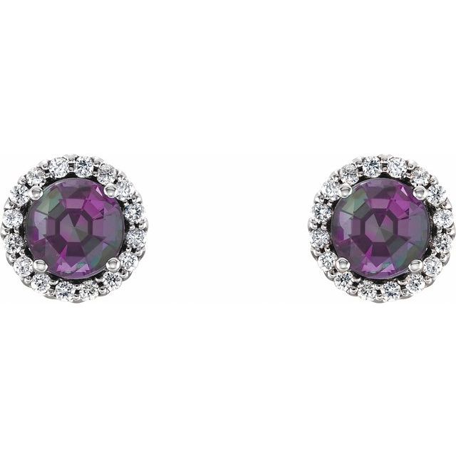 14K Lab-Grown Alexandrite & 1/8 CTW Natural Diamond Earrings