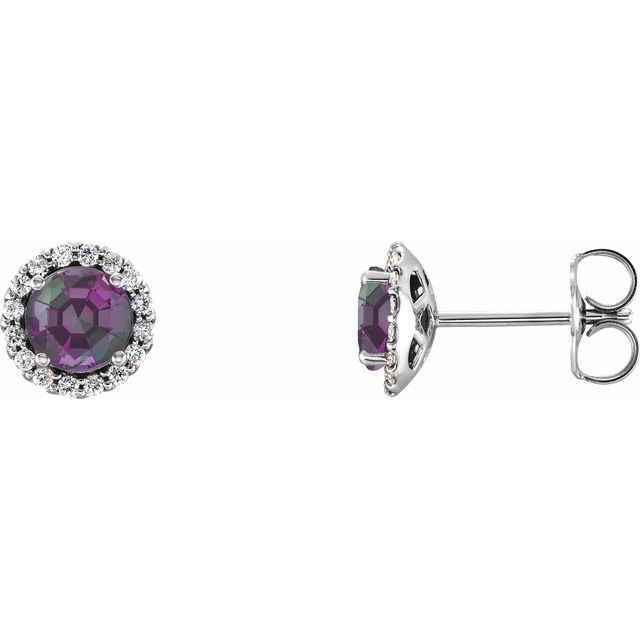 14K Lab-Grown Alexandrite & 1/8 CTW Natural Diamond Earrings