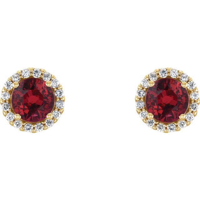 14K Lab-Grown Ruby & 1/8 CTW Natural Diamond Earrings