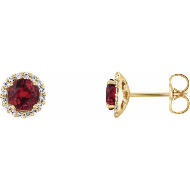 14K Lab-Grown Ruby & 1/8 CTW Natural Diamond Earrings