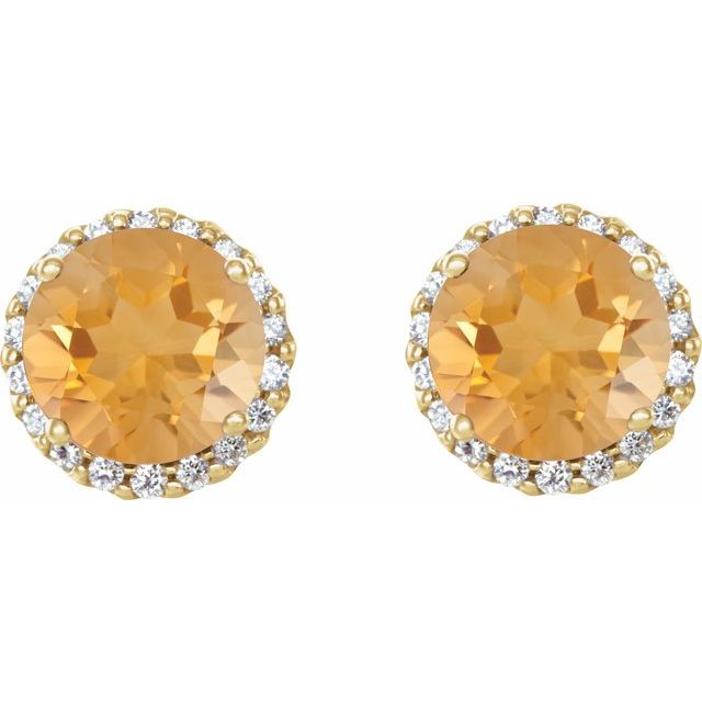 14K Natural Citrine & 1/8 CTW Natural Diamond Earrings