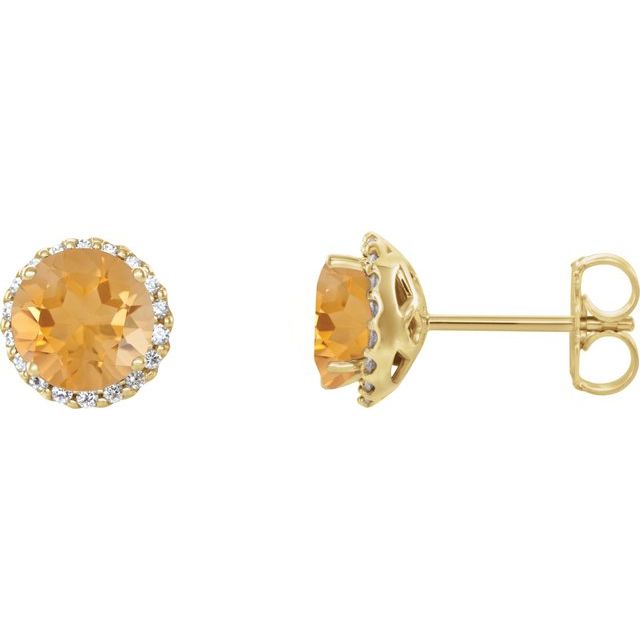 14K Natural Citrine & 1/8 CTW Natural Diamond Earrings