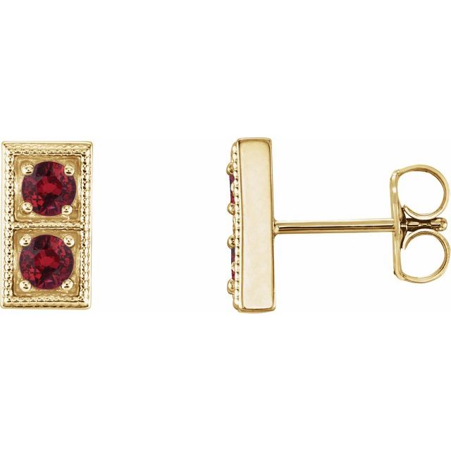 14K Natural Ruby Two-Stone Earrings