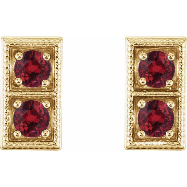 14K Natural Ruby Two-Stone Earrings