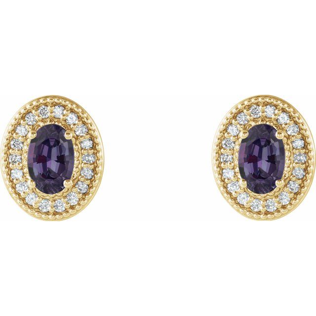 14K Lab-Grown Alexandrite & 1/6 CTW Natural Diamond Halo-Style Earrings