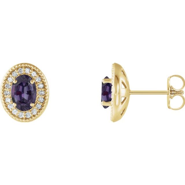 14K Lab-Grown Alexandrite & 1/6 CTW Natural Diamond Halo-Style Earrings
