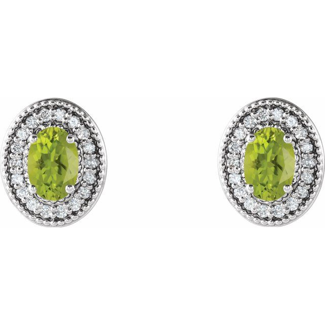 14K Natural Peridot & 1/6 CTW Natural Diamond Halo-Style Earrings