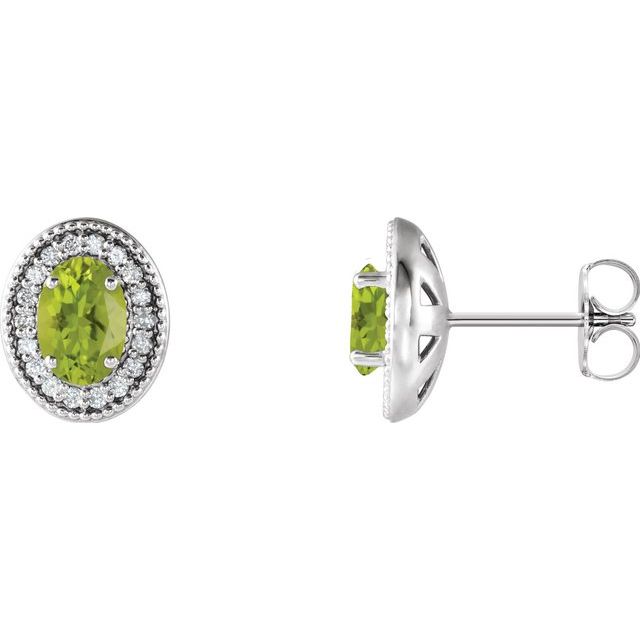 14K Natural Peridot & 1/6 CTW Natural Diamond Halo-Style Earrings