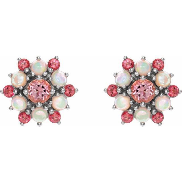 14K Natural Pink Tourmaline & Natural Ethiopian Opal Cabochon Earrings