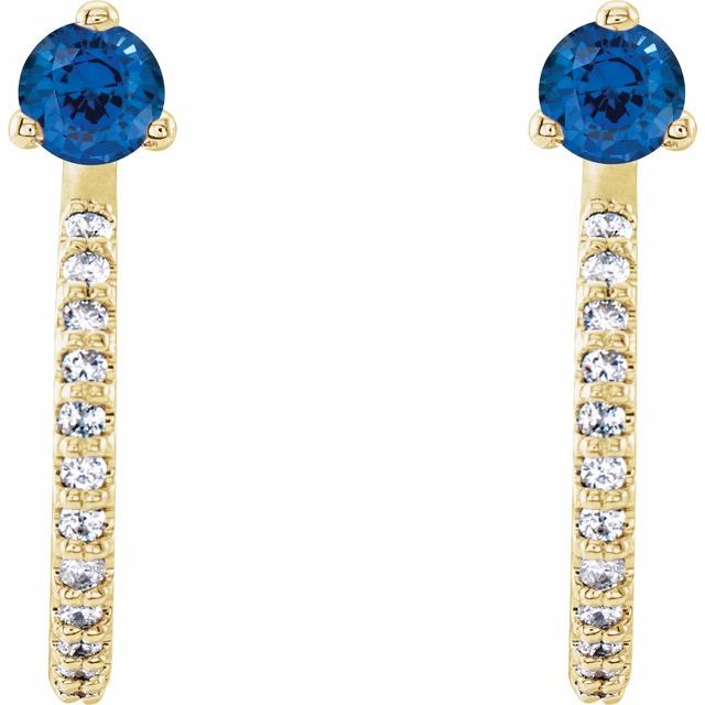 14K Natural Blue Sapphire & 1/8 CTW Natural Diamond J-Hoop Earrings