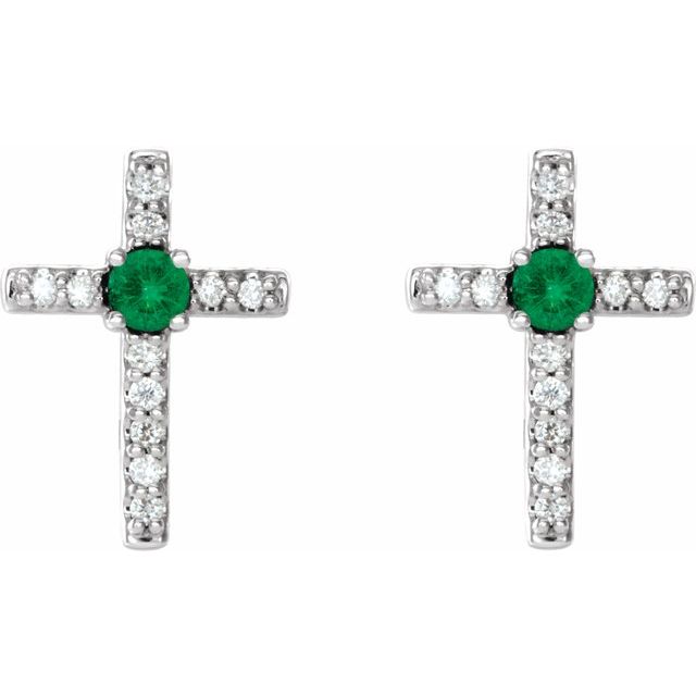 14K Lab-Grown Emerald & .05 CTW Natural Diamond Cross Earrings