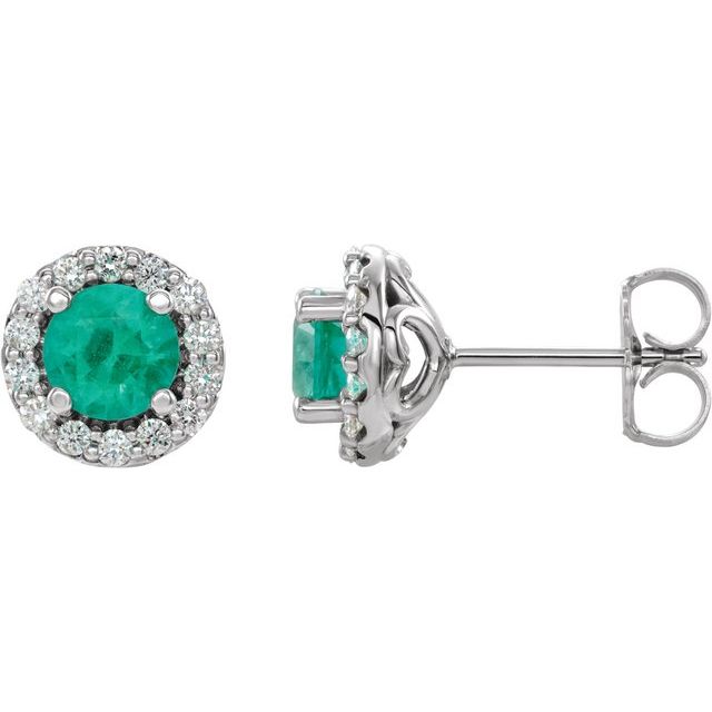 14K Natural Emerald & 1/8 CTW Natural Diamond Earrings