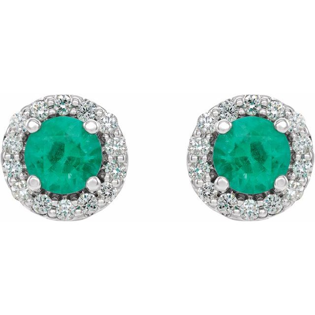 14K Natural Emerald & 1/8 CTW Natural Diamond Earrings