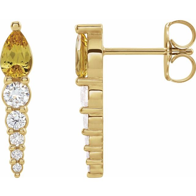 14K Natural Citrine & 1/4 CTW Natural Diamond Earrings