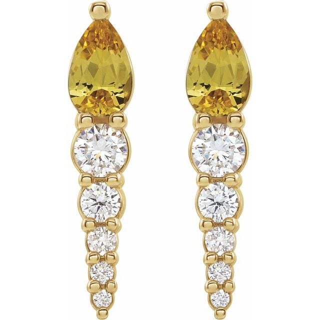 14K Natural Citrine & 1/4 CTW Natural Diamond Earrings