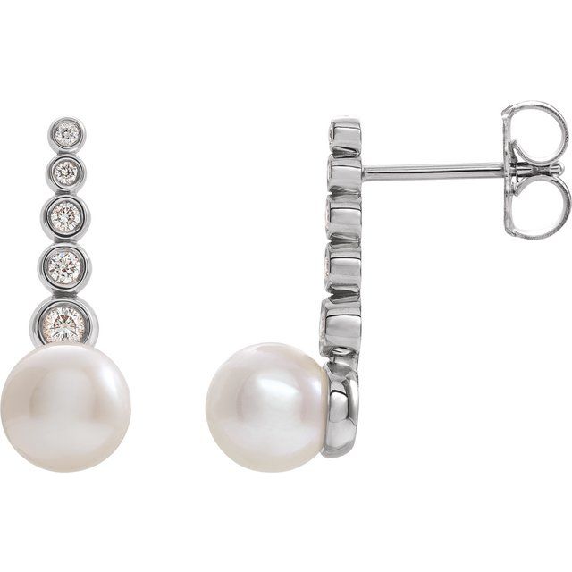 Cultured Freshwater Pearl & 1/8 CTW Natural Diamond Earrings