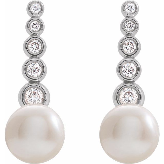 Cultured Freshwater Pearl & 1/8 CTW Natural Diamond Earrings