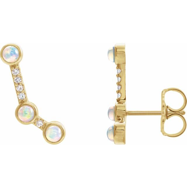 14K Natural Ethiopian Opal & .08 CTW Natural Diamond Ear Climbers
