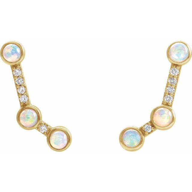 14K Natural Ethiopian Opal & .08 CTW Natural Diamond Ear Climbers