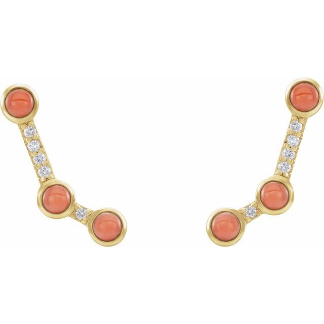 14K Natural Pink Coral & .08 CTW Natural Diamond Ear Climbers