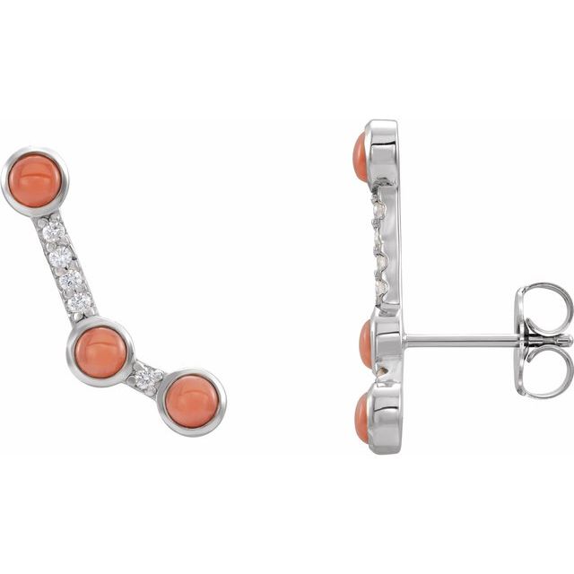 14K Natural Pink Coral & .01 CTW Natural Diamond Ear Climbers
