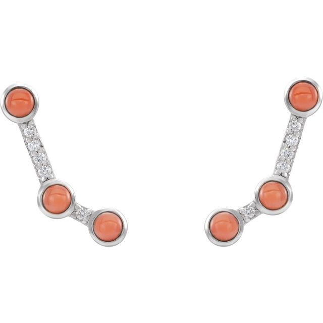 14K Natural Pink Coral & .01 CTW Natural Diamond Ear Climbers