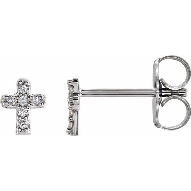 14K .06 CTW Natural Diamond Youth Cross Earrings