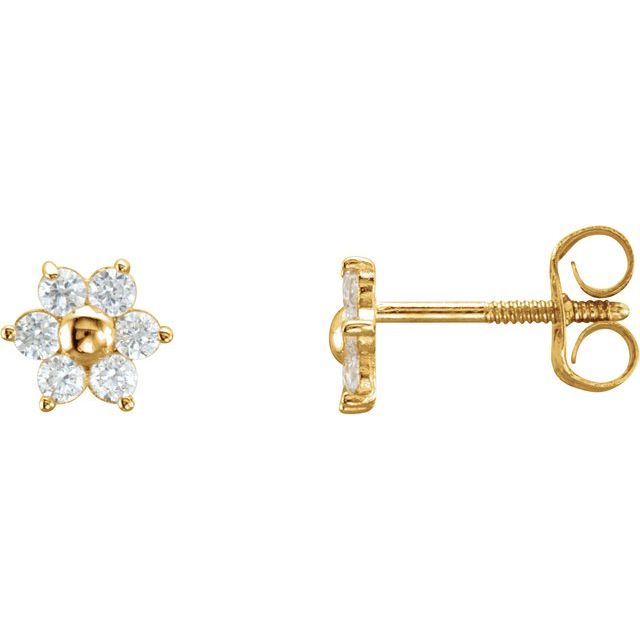 14K Imitation Cubic Zirconia Youth Floral-Inspired Earrings