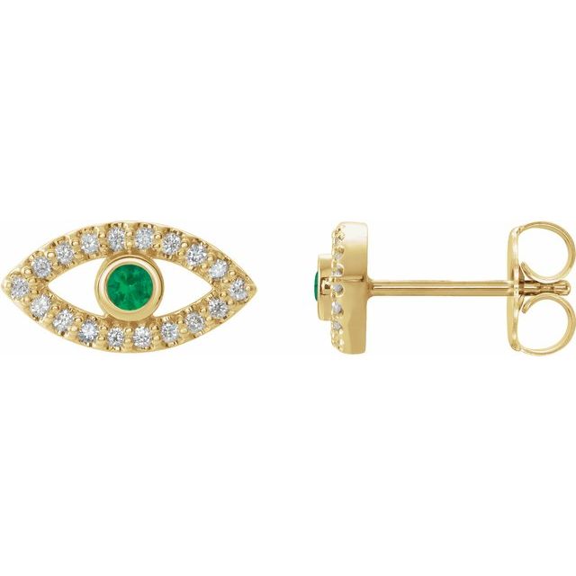 14K Natural Emerald & Natural Sapphire Evil Eye Earrings