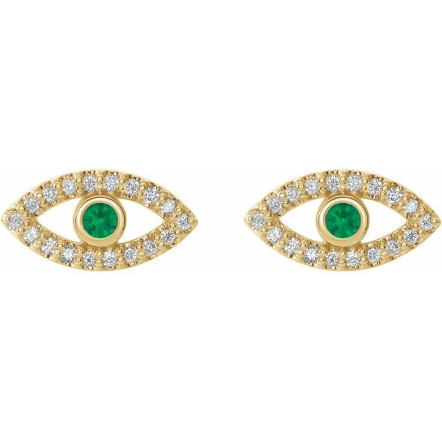 14K Natural Emerald & Natural Sapphire Evil Eye Earrings