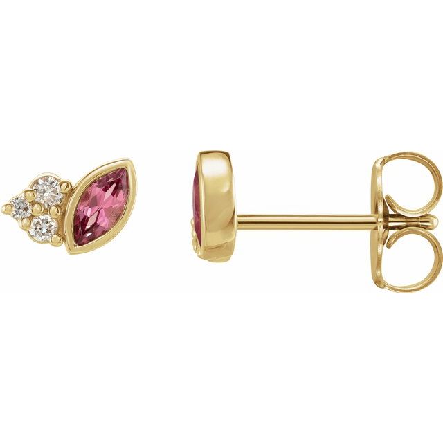 14K Natural Pink Tourmaline & .05 CTW Natural Diamond Earrings