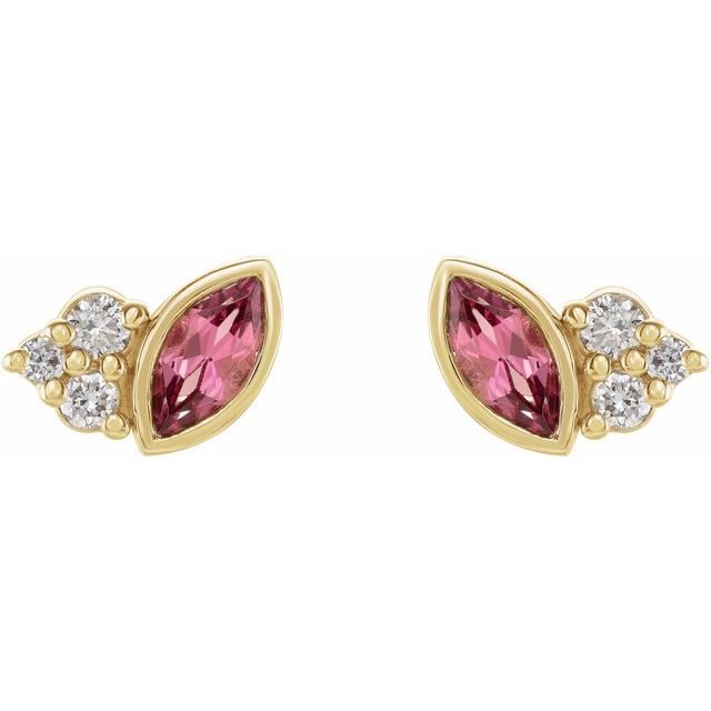 14K Natural Pink Tourmaline & .05 CTW Natural Diamond Earrings