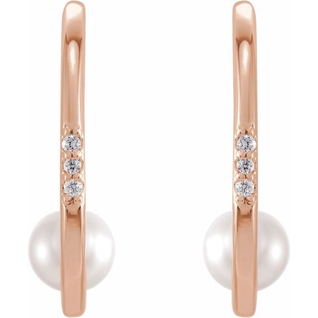 14K Cultured Freshwater Pearl & .025 CTW Natural Diamond Hoop Earrings