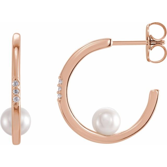 14K Cultured Freshwater Pearl & .025 CTW Natural Diamond Hoop Earrings