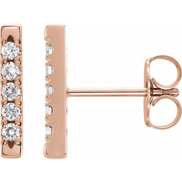 14K 1/8 CTW Natural Diamond French-Set Bar Earrings