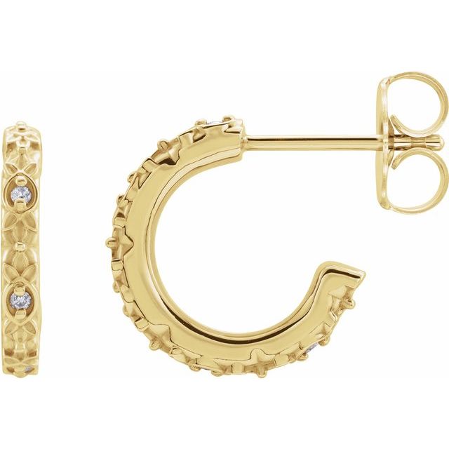 14K .04 CTW Natural Diamond Vintage-Inspired J-Hoop Earrings