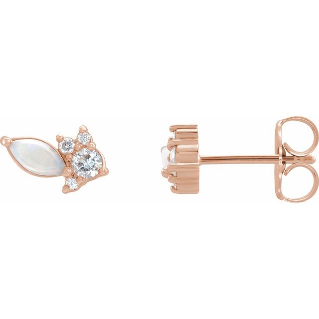 14K Australian Natural Opal & 1/6 CTW Natural Diamond Cluster Earrings