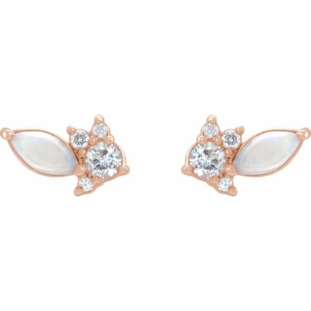 14K Australian Natural Opal & 1/6 CTW Natural Diamond Cluster Earrings